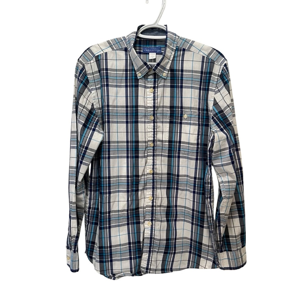 Simply Styled Mens Blue Plaid Long Sleeve Button Down Shirt Medium